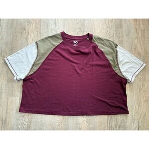 SO Raglan Cropped Tee Juniors‎ XXL Womens Shirt Short Sleeve Top Colorblock Red